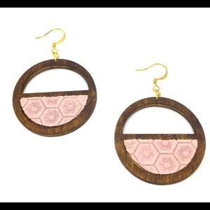 Pink Honeycomb Faux Leather Earrings